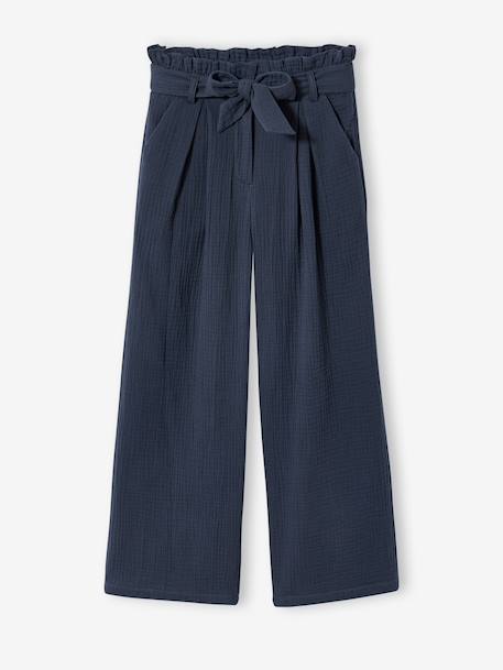 Jonen girl's cotton gauze trousers ink blue+khaki - vertbaudet enfant 