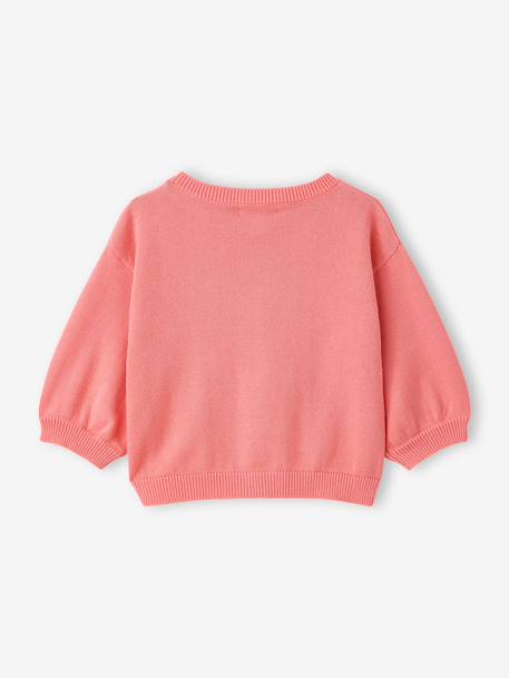 Basics Knitted Cardigan, Embroidered Heart, for Babies coral+white - vertbaudet enfant 