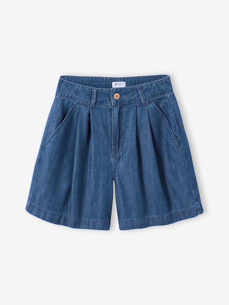 Lightweight denim girl's shirt and short set medium blue - vertbaudet enfant 