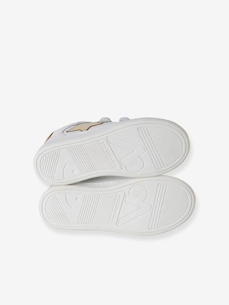 Leather Trainers with Hook-&-Loop Straps for Children, Designed for Autonomy pale pink+white - vertbaudet enfant 