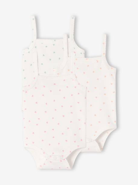 Pack of 3 girls' organic cotton bodysuit with braces ecru - vertbaudet enfant 