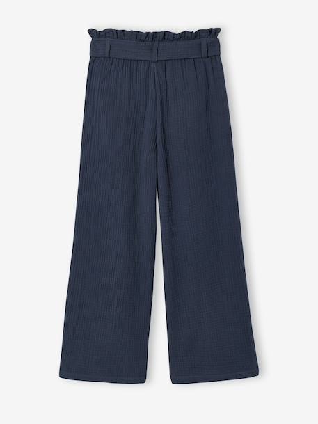 Jonen girl's cotton gauze trousers ink blue+khaki - vertbaudet enfant 