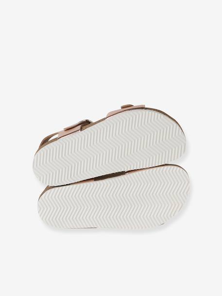Leather sandals with double buckles gold+pale pink - vertbaudet enfant 