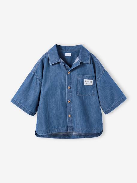 Lightweight denim girl's shirt and short set medium blue - vertbaudet enfant 