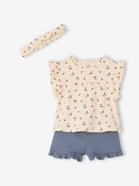 Ensemble bébé fille T-shirt short bandeau bleu ardoise - vertbaudet enfant 