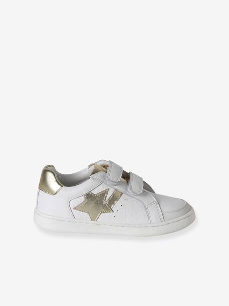 Leather Trainers with Hook-&-Loop Straps for Children, Designed for Autonomy pale pink+white - vertbaudet enfant 