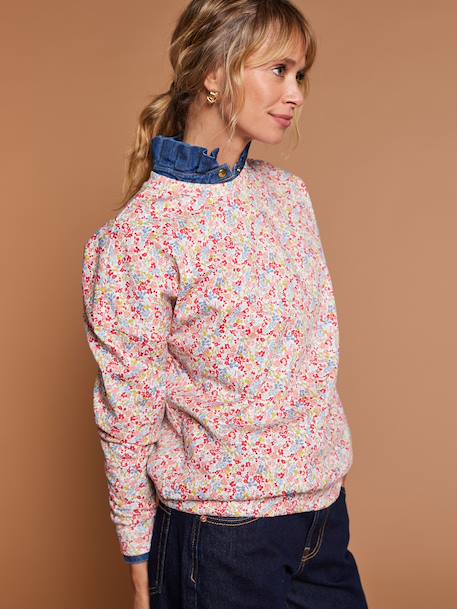 Women's organic cotton sweatshirt with floral print multicoloured - vertbaudet enfant 