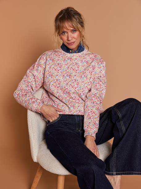 Women's organic cotton sweatshirt with floral print multicoloured - vertbaudet enfant 