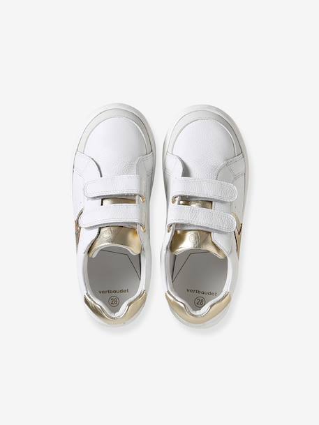 Leather Trainers with Hook-&-Loop Straps for Children, Designed for Autonomy pale pink+white - vertbaudet enfant 