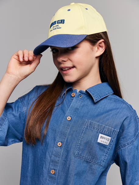 Lightweight denim girl's shirt and short set medium blue - vertbaudet enfant 