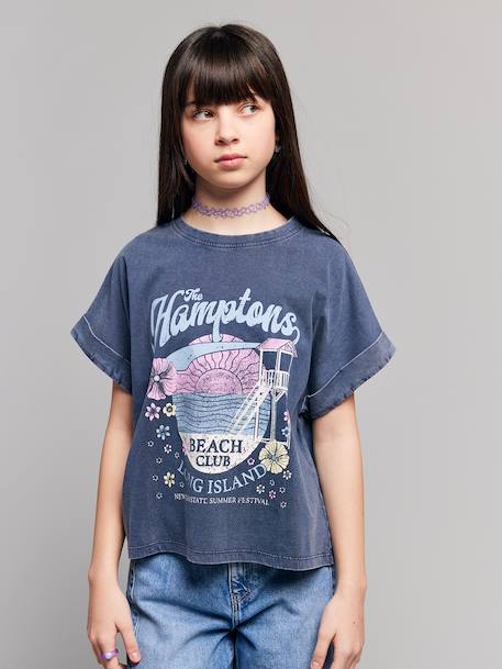 Girl's short-sleeved t-shirt navy blue - vertbaudet enfant 