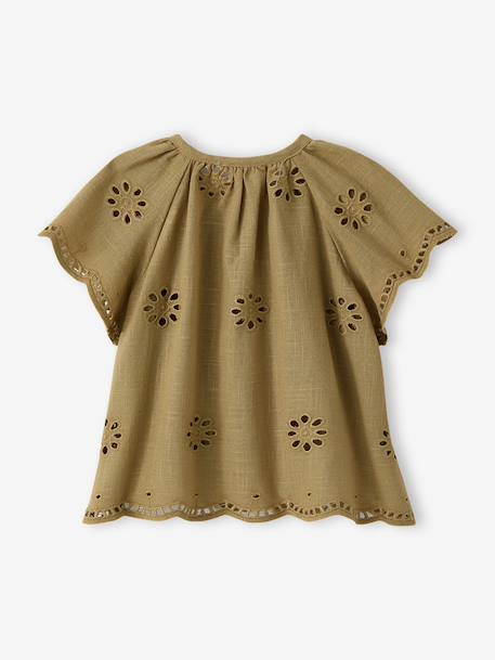 Short-sleeved embroidery blouse khaki - vertbaudet enfant 