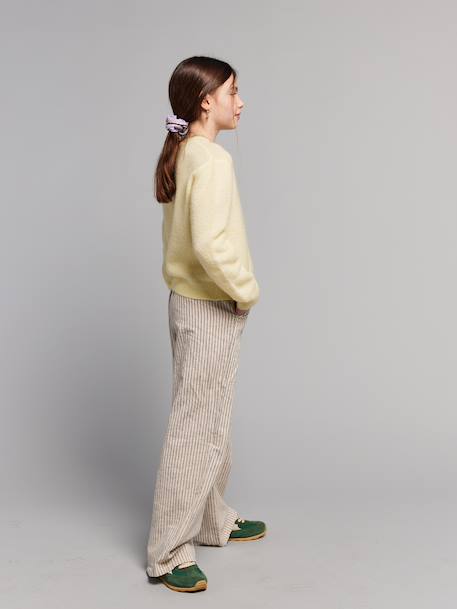 Girl's wide leg fluid trousers striped beige - vertbaudet enfant 