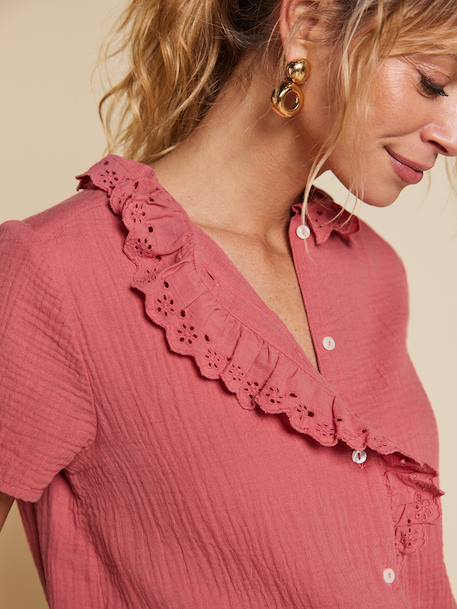 Women's frilled gauze blouse old rose - vertbaudet enfant 