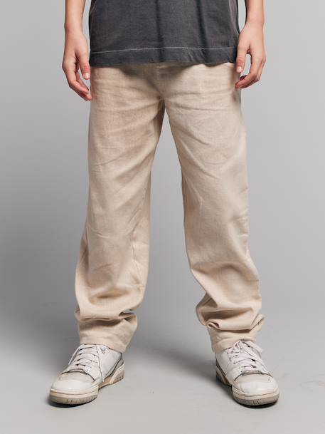Boy's cotton and linen twill trousers with adjustable waist ecru - vertbaudet enfant 