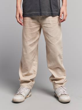 Garçon-Pantalon twill coton et lin garçon taille ajustable