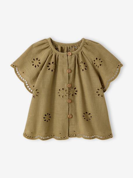 Short-sleeved embroidery blouse khaki - vertbaudet enfant 