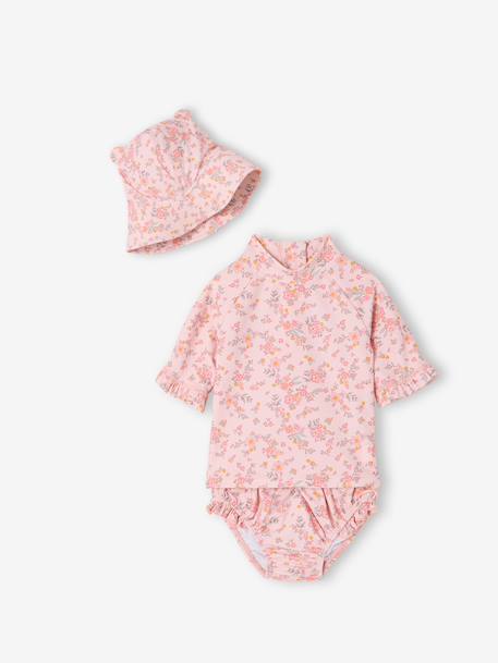 Maillot bain anti uv 3 pièces rose poudré - vertbaudet enfant 