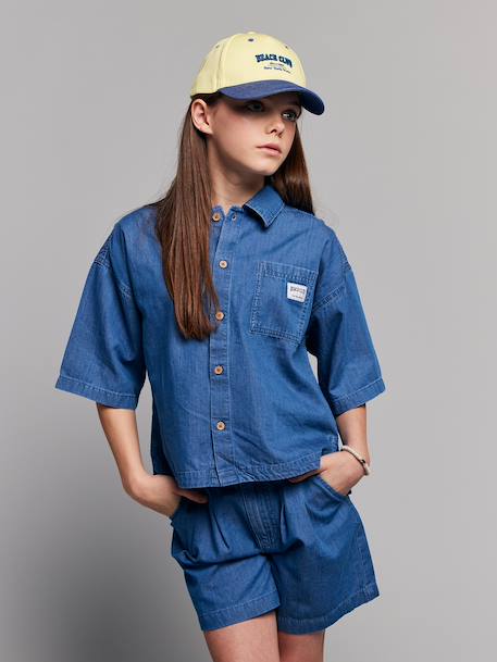 Lightweight denim girl's shirt and short set medium blue - vertbaudet enfant 