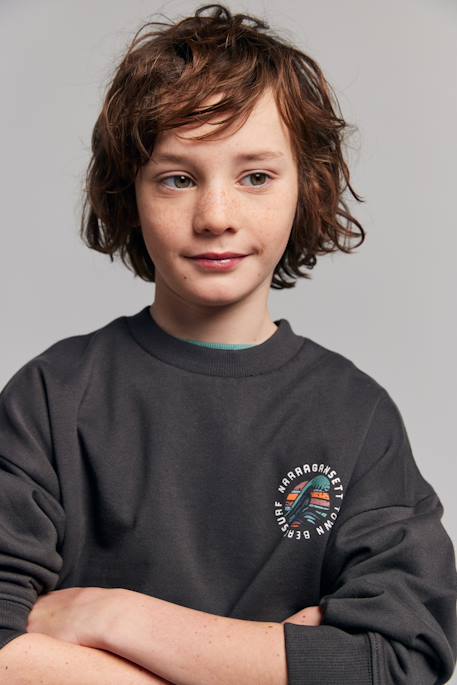 Round-neck oversized sweatshirt for boys anthracite - vertbaudet enfant 