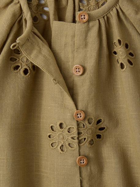 Short-sleeved embroidery blouse khaki - vertbaudet enfant 