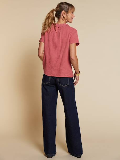 Women's frilled gauze blouse old rose - vertbaudet enfant 