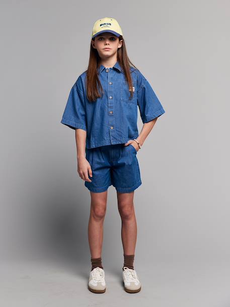Lightweight denim girl's shirt and short set medium blue - vertbaudet enfant 