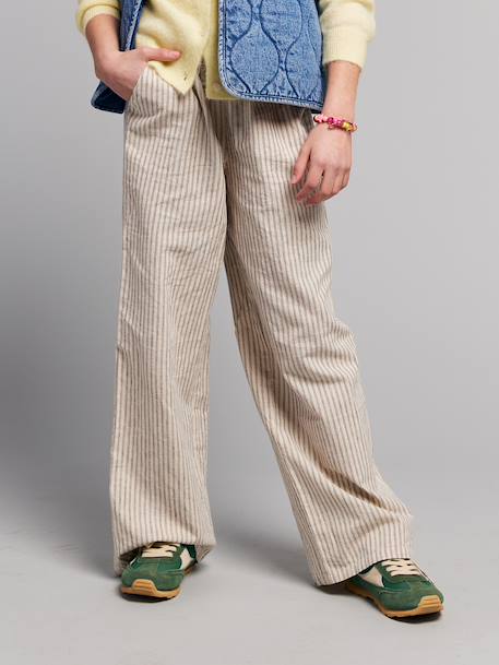 Girl's wide leg fluid trousers striped beige - vertbaudet enfant 