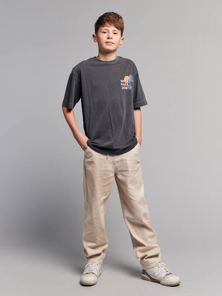 Pantalon twill coton et lin garçon taille ajustable écru - vertbaudet enfant 
