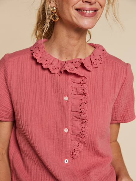 Women's frilled gauze blouse old rose - vertbaudet enfant 