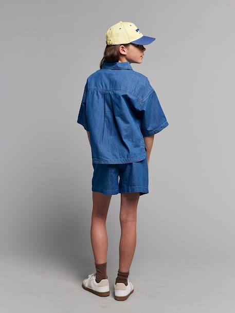 Lightweight denim girl's shirt and short set medium blue - vertbaudet enfant 