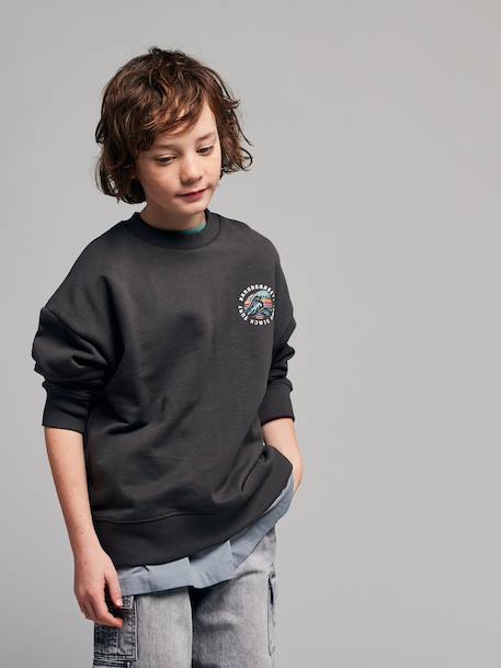 Round-neck oversized sweatshirt for boys anthracite - vertbaudet enfant 