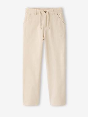 -Pantalon twill coton et lin garçon taille ajustable