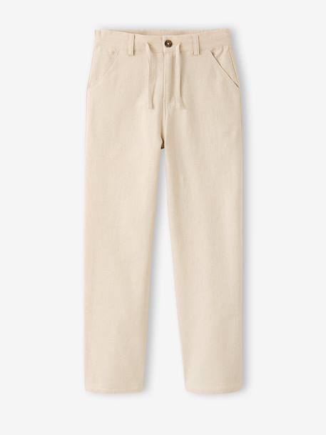 Pantalon twill coton et lin garçon taille ajustable écru - vertbaudet enfant 