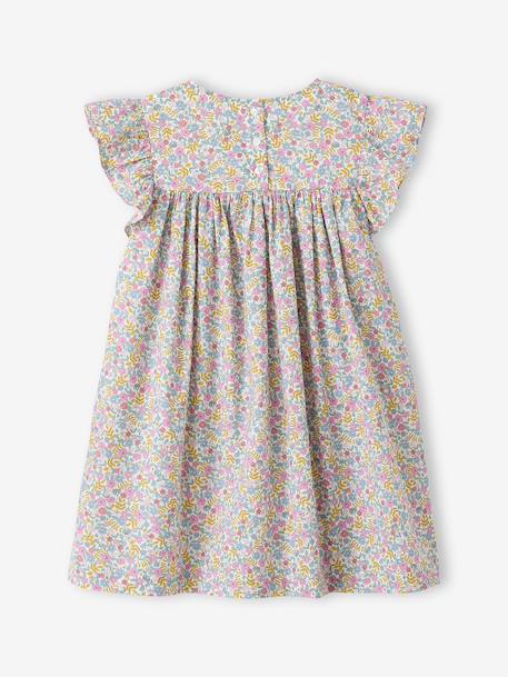 Ruffled, Short Sleeve Dress with Prints, for Girls emerald green+pale pink+printed white - vertbaudet enfant 
