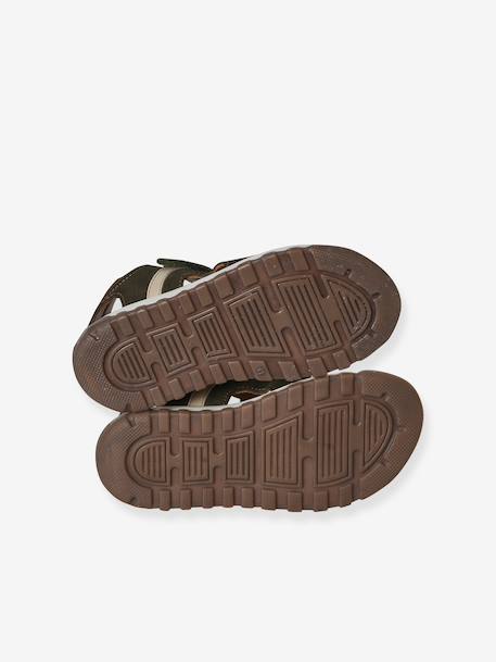 Boys' leather touch-fastening sandals khaki - vertbaudet enfant 