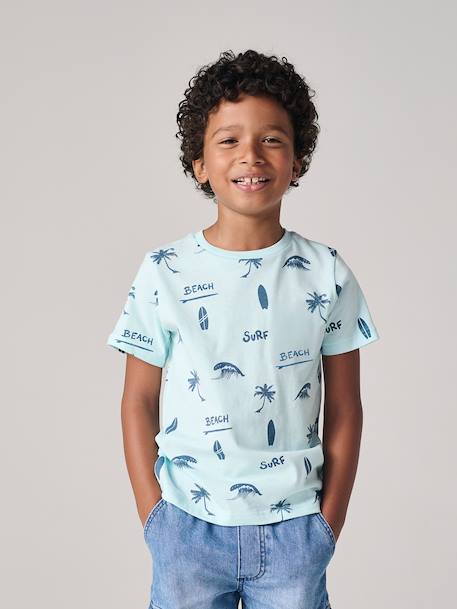 Printed boy's t-shirt denim blue+lichen+marl white+mint green - vertbaudet enfant 