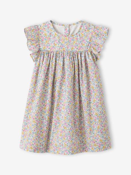 Robe fille imprimée fille manches à volants blanc imprimé+rose pâle+vert émeraude - vertbaudet enfant 
