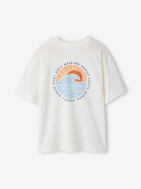 T-Shirt with Front/Back Motif, Faded Effect, JONEN aqua green+ecru - vertbaudet enfant 