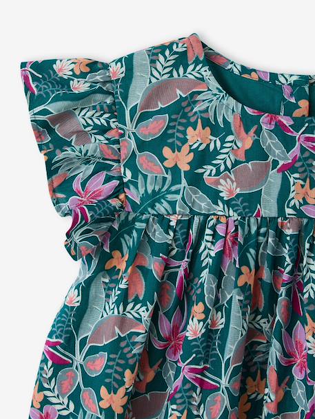 Ruffled, Short Sleeve Dress with Prints, for Girls emerald green+pale pink+printed white - vertbaudet enfant 