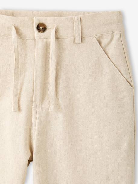 Boy's cotton and linen twill trousers with adjustable waist ecru - vertbaudet enfant 