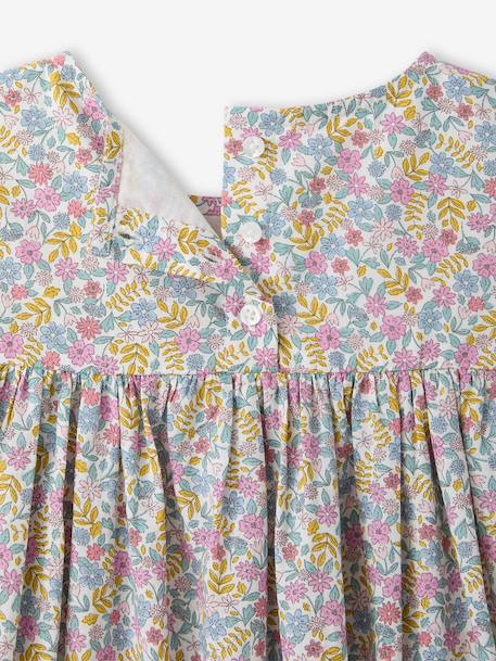 Ruffled, Short Sleeve Dress with Prints, for Girls emerald green+pale pink+printed white - vertbaudet enfant 