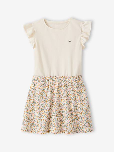 2-in-1-Effect Dress for Girls beige+ecru+indigo+pale pink+striped pink - vertbaudet enfant 
