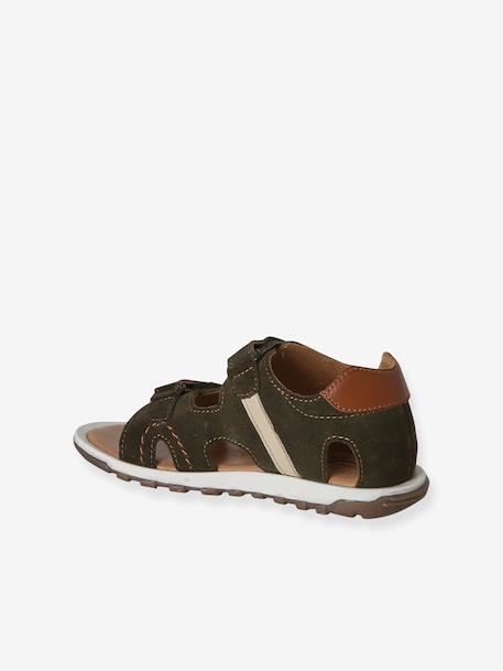 Boys' leather touch-fastening sandals khaki - vertbaudet enfant 