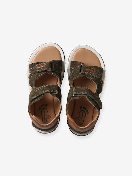 Boys' leather touch-fastening sandals khaki - vertbaudet enfant 