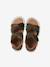 Boys' leather touch-fastening sandals khaki - vertbaudet enfant 