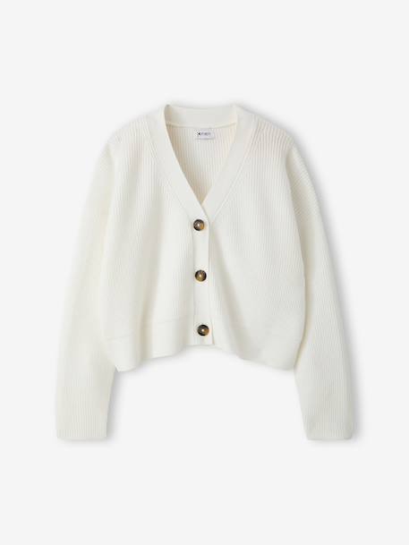 Cropped Cardigan for Girls, JONEN ecru+marl grey - vertbaudet enfant 