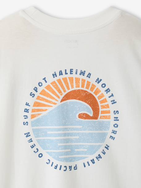 T-Shirt with Front/Back Motif, Faded Effect, JONEN aqua green+ecru - vertbaudet enfant 