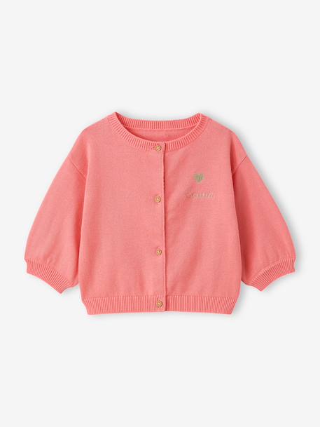 Basics Knitted Cardigan, Embroidered Heart, for Babies coral+white - vertbaudet enfant 