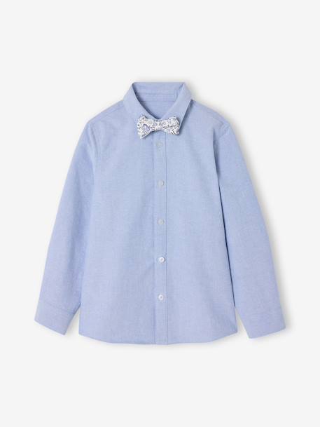 Long-sleeved shirt with bow tie sky blue - vertbaudet enfant 